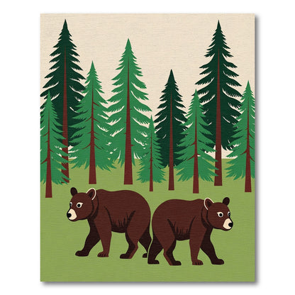 Brown Bears And Forest Landscape Rug