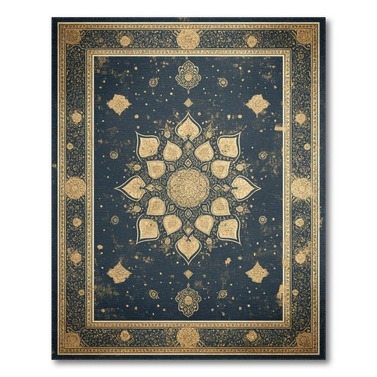 Navy Gold Mandala Lotus Area Rug