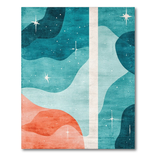 Starry Teal Wave Abstract Area Rug