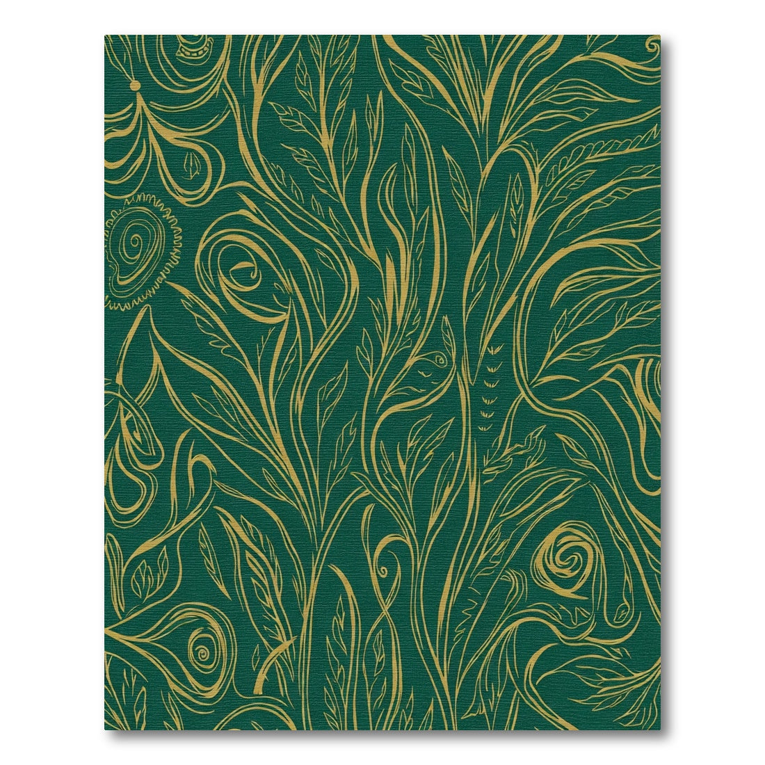 Emerald Gold Swirling Vine Botanical Rug