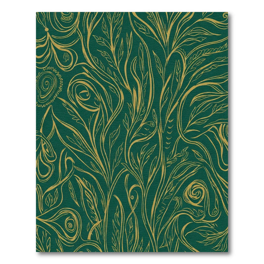 Emerald Gold Swirling Vine Botanical Rug
