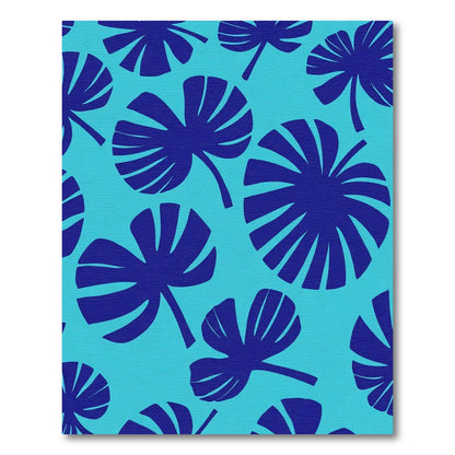 Bright Blue Tropical Leaf Collage Rug