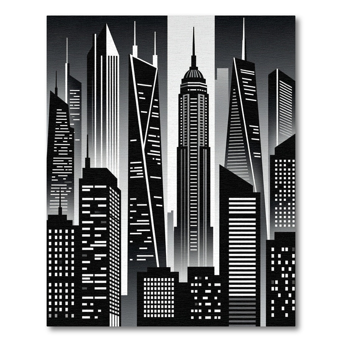 Modern Monochrome Cityscape Skyline Rug