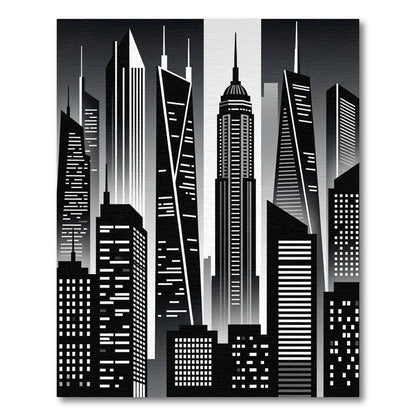 Modern Monochrome Cityscape Skyline Rug