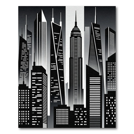 Modern Monochrome Cityscape Skyline Rug