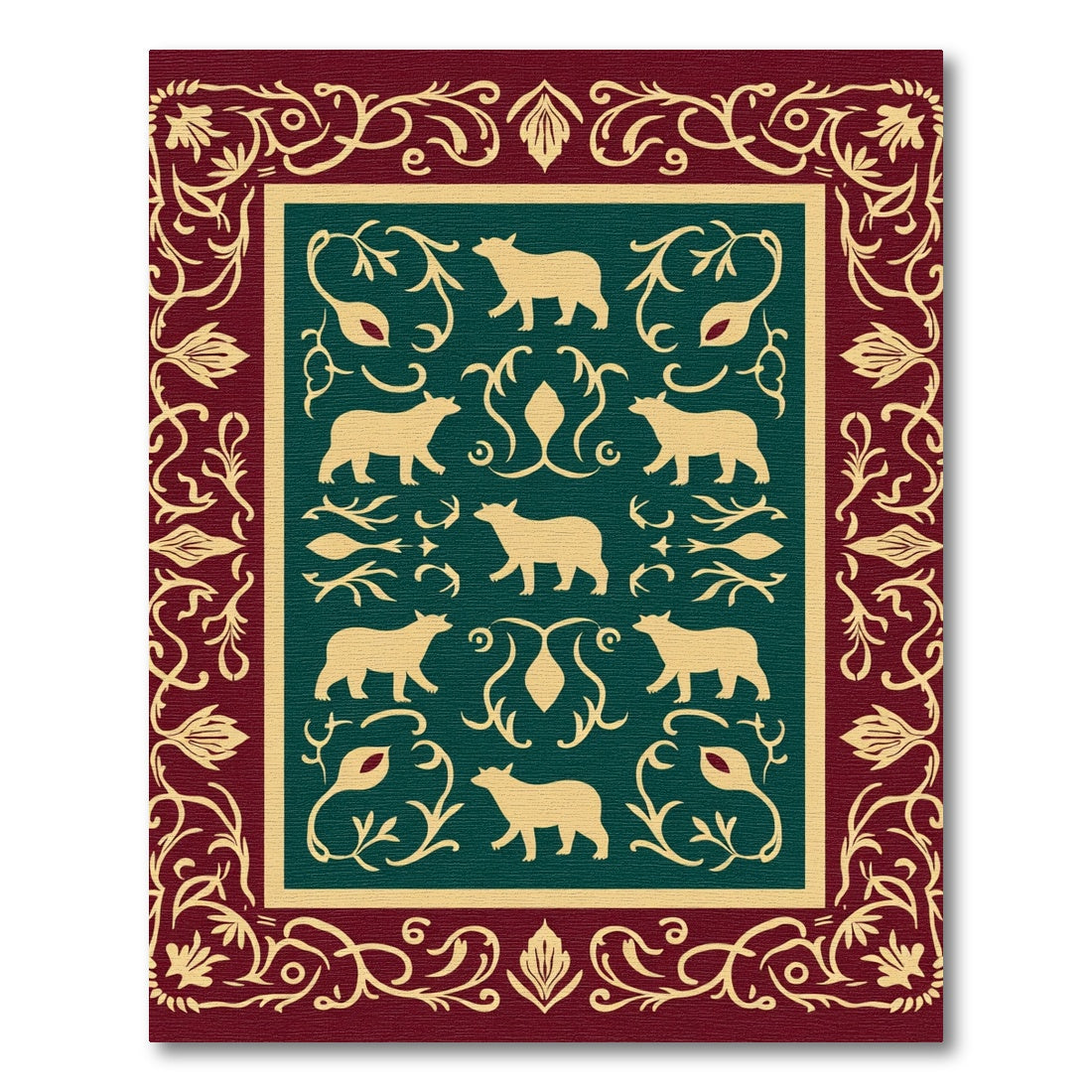 Regal Burgundy Bear Animal Medallion Rug