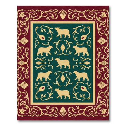 Regal Burgundy Bear Animal Medallion Rug