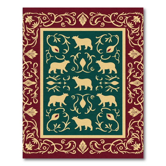Regal Burgundy Bear Animal Medallion Rug