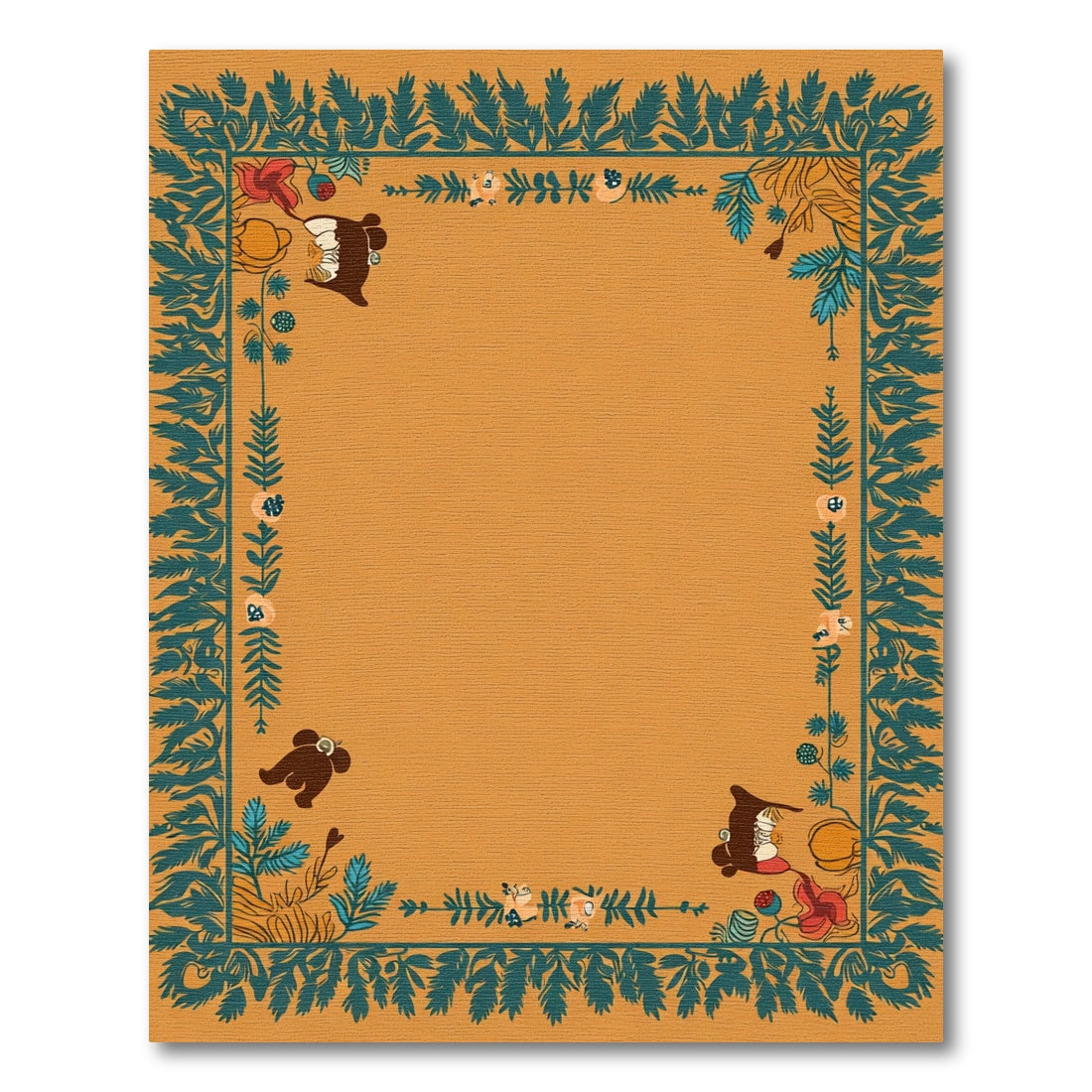 Terracotta Green Whimsical Creature Border Rug