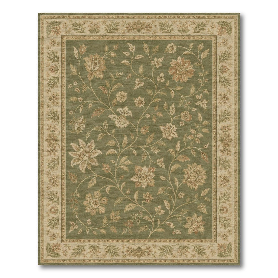 Green Floral Vintage Area Rug