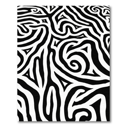 Black White Abstract Swirl Harmony Rug
