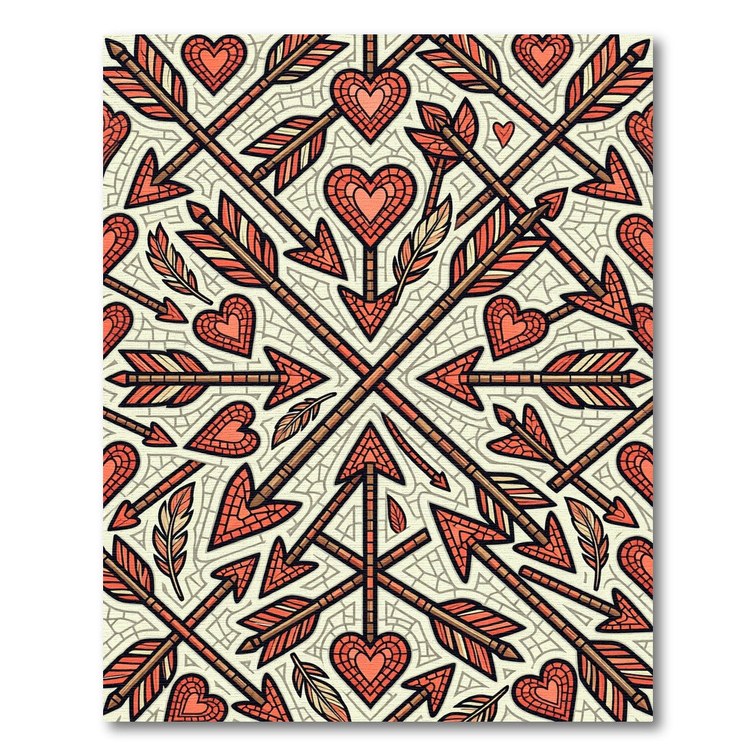 Coral Heart Arrows Feather Lattice Rug
