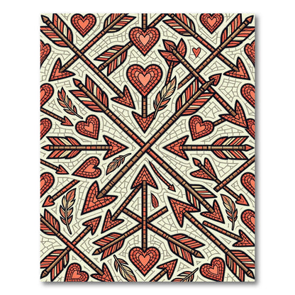 Coral Heart Arrows Feather Lattice Rug