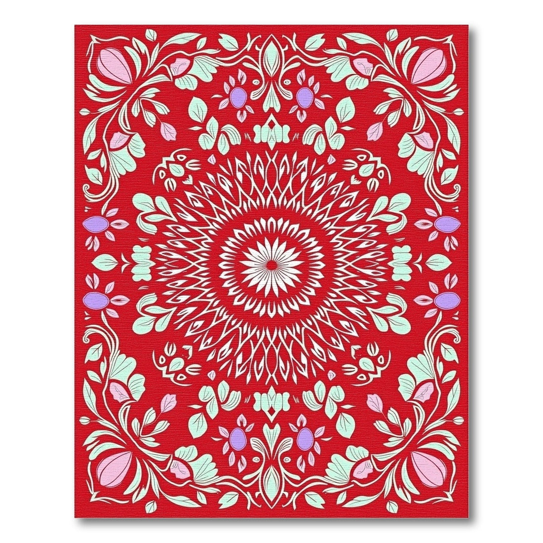 Crimson Floral Medallion Mandala Rug