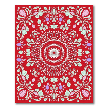 Crimson Floral Medallion Mandala Rug