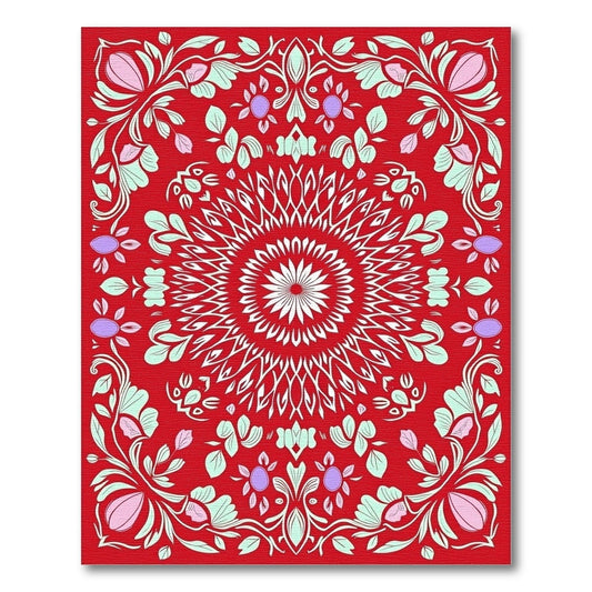 Crimson Floral Medallion Mandala Rug