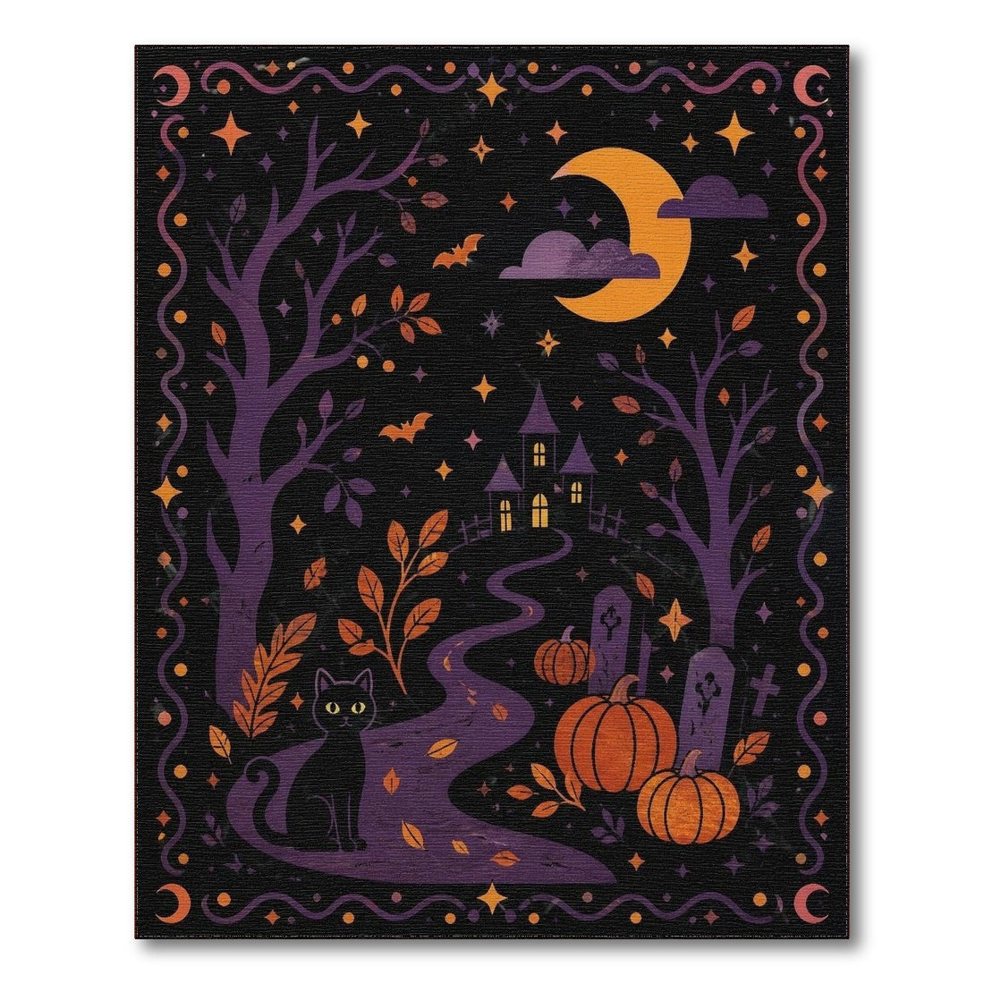Midnight Cat Pumpkin Halloween Washable Area Rug