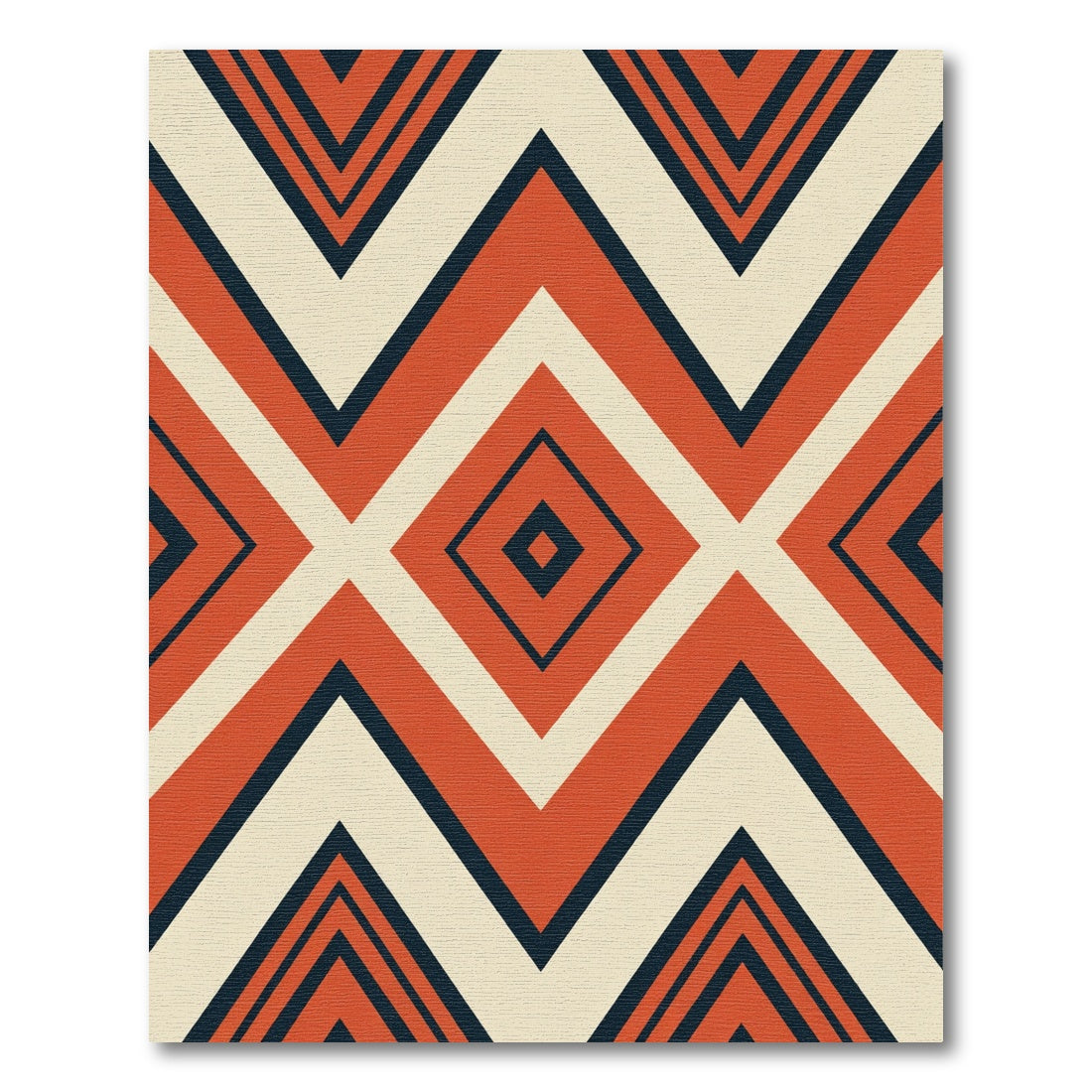 Terra Cotta Navy Cream Chevron Diamond Rug