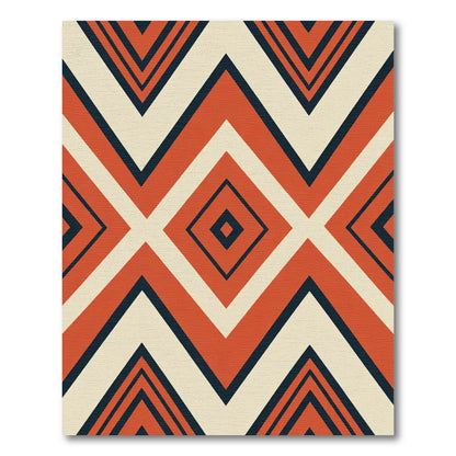 Terra Cotta Navy Cream Chevron Diamond Rug