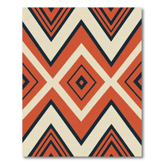 Terra Cotta Navy Cream Chevron Diamond Rug