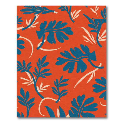 Vibrant Teal Leaf Scroll Orange Rug