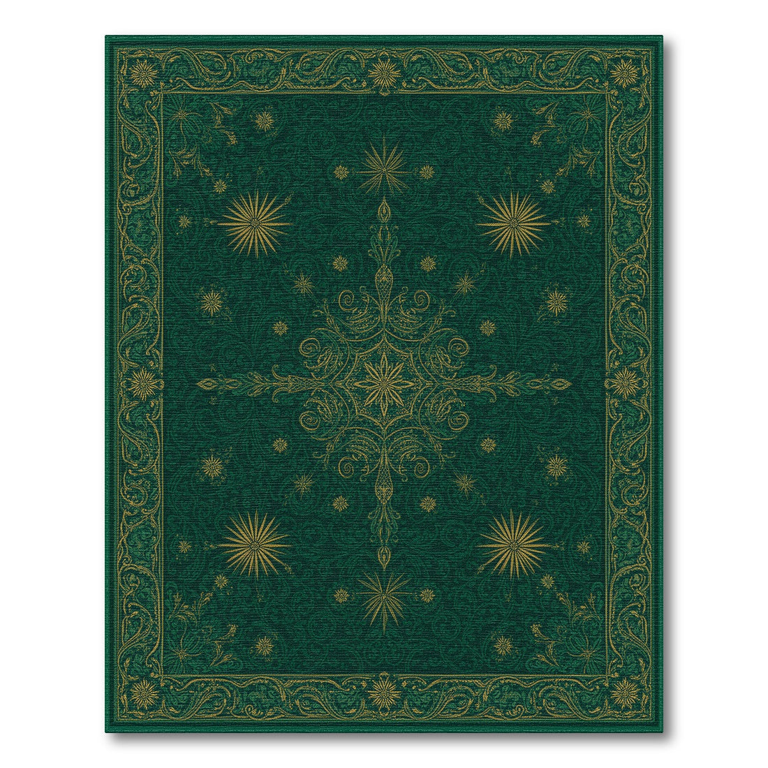 Green Persian Rug with Gold Starburst Motifs