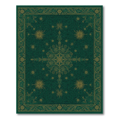Green Persian Rug with Gold Starburst Motifs