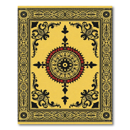 Vibrant Yellow Medallion Black Red Rug