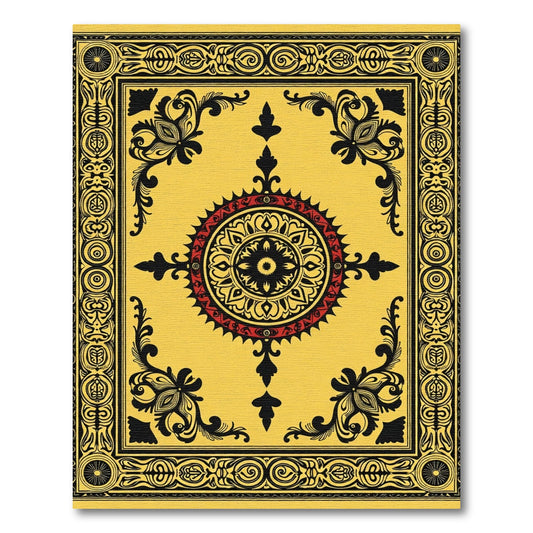 Vibrant Yellow Medallion Black Red Rug