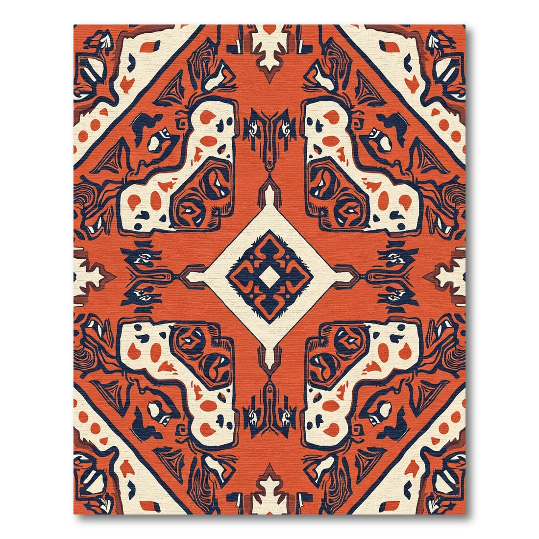 Bold Orange Cream Tribal Medallion Rug