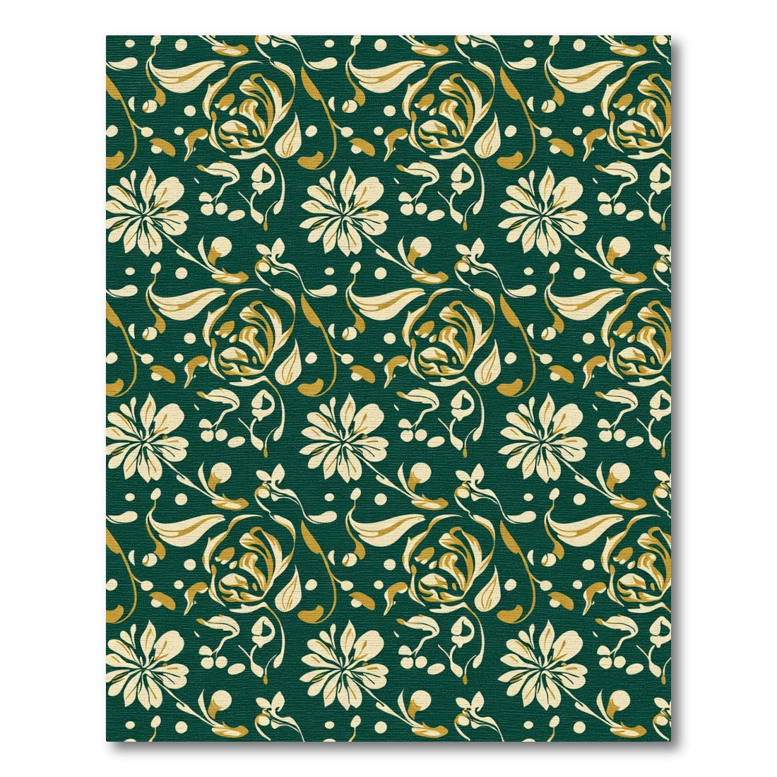 Forest Green Floral Swirl Gold Rug