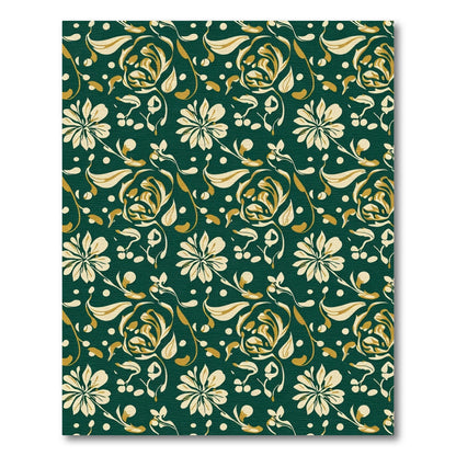 Forest Green Floral Swirl Gold Rug
