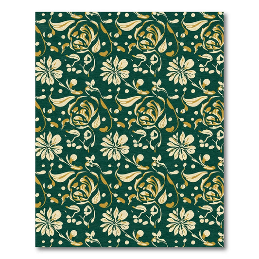 Forest Green Floral Swirl Gold Rug