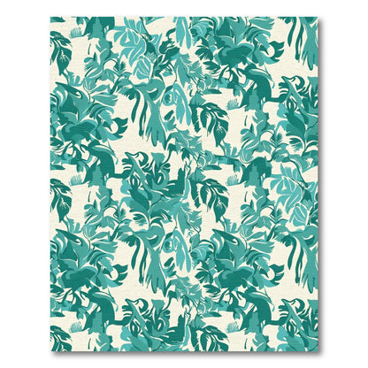 Emerald Teal Abstract Botanical Swirls Rug
