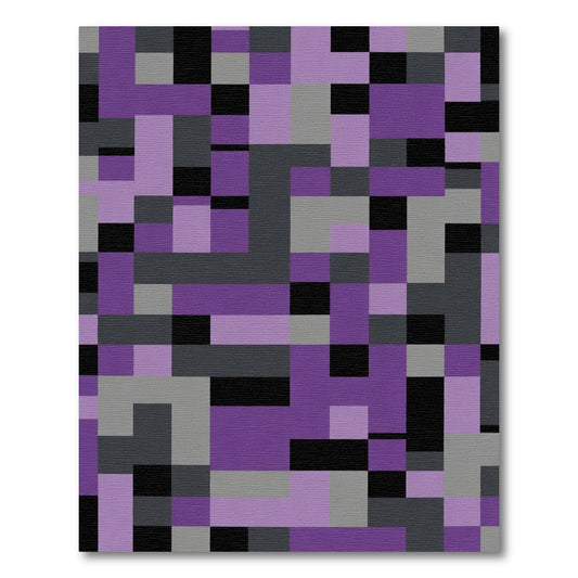 Purple Black Grey Geometric Blocks Rug