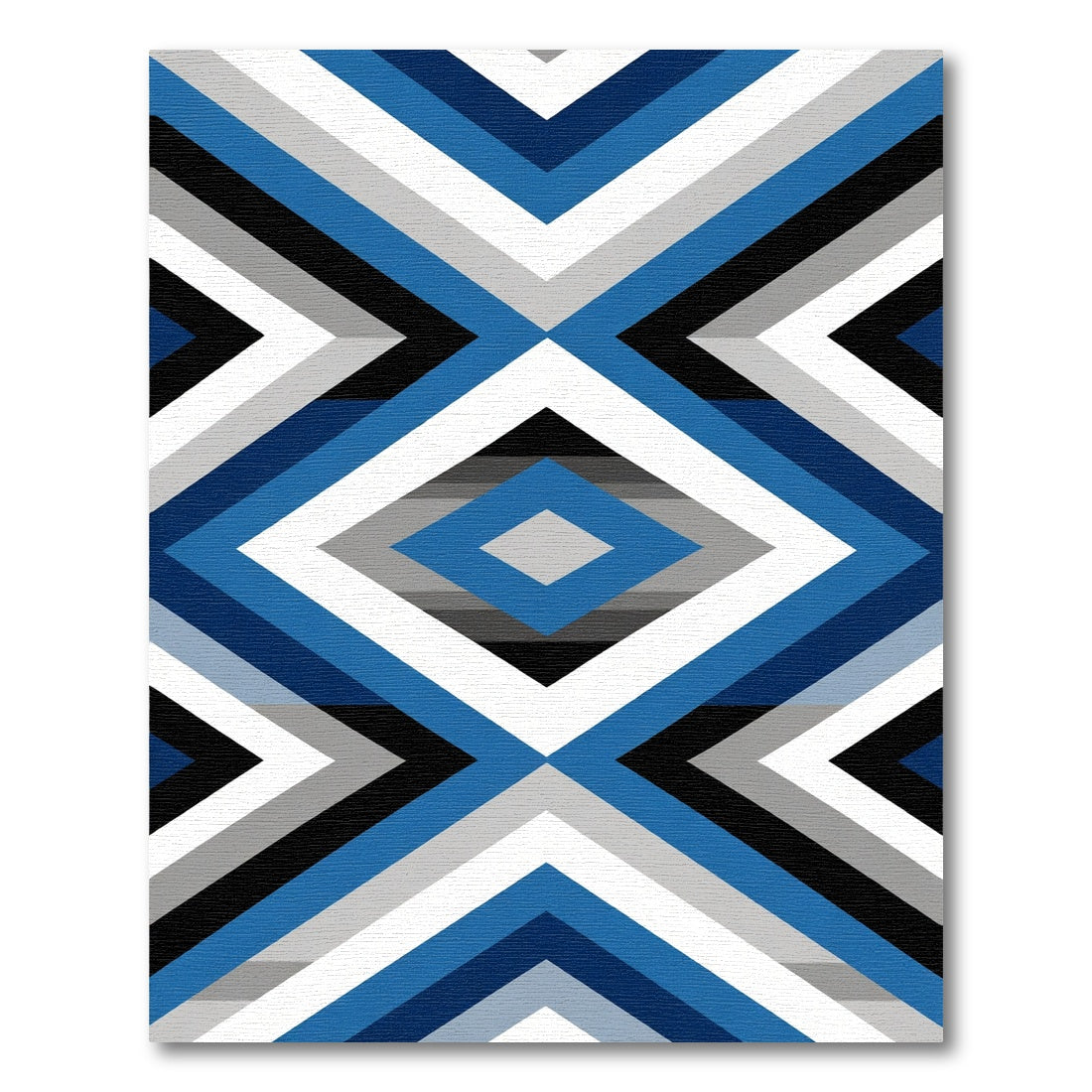 Bold Blue Gray Diamond Geometric Rug