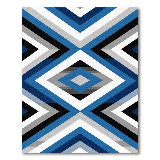 Bold Blue Gray Diamond Geometric Rug