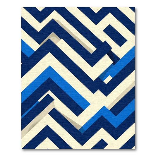 Geometric Maze Navy Blue Cream Rug