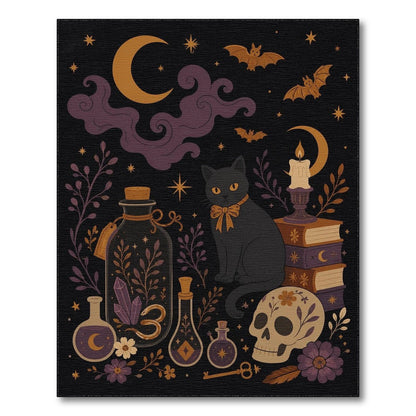 Mystic Black Cat Skull Washable Area Rug