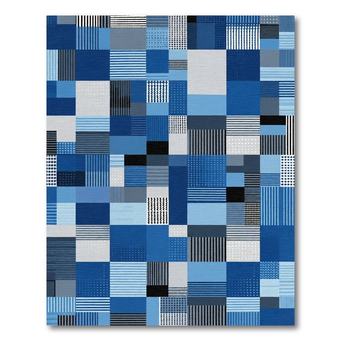 Deep Blue Geometric Square Mosaic Rug