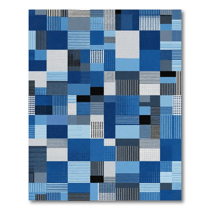Deep Blue Geometric Square Mosaic Rug