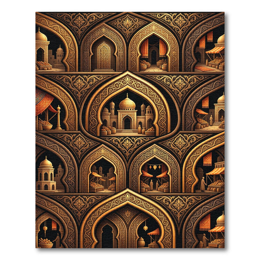 Golden Arches Market Scene Rug