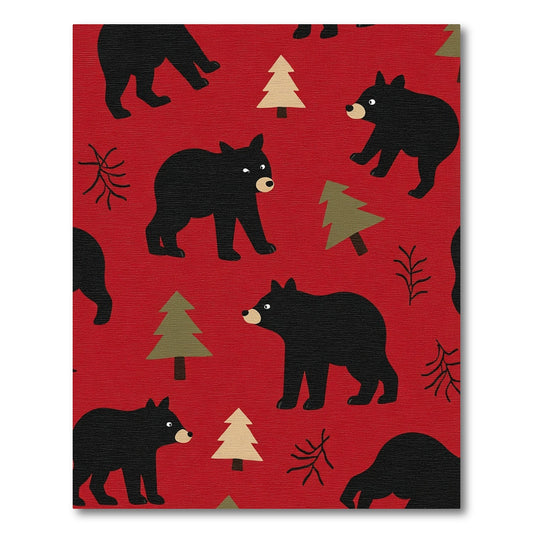 Red Black Bear Forest Whimsical Rug