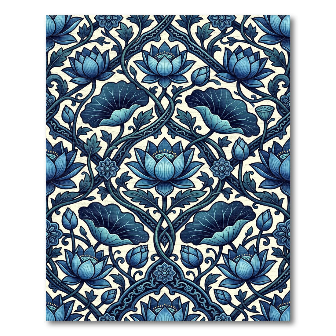Deep Blue Lotus Vine Art Nouveau Rug