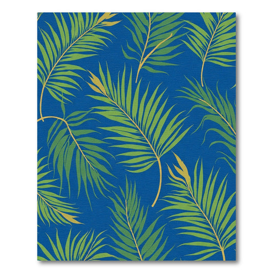 Blue Green Palm Leaves Foliage Rug