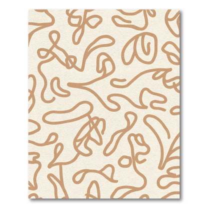 Cream Tan Abstract Swirl Line Rug