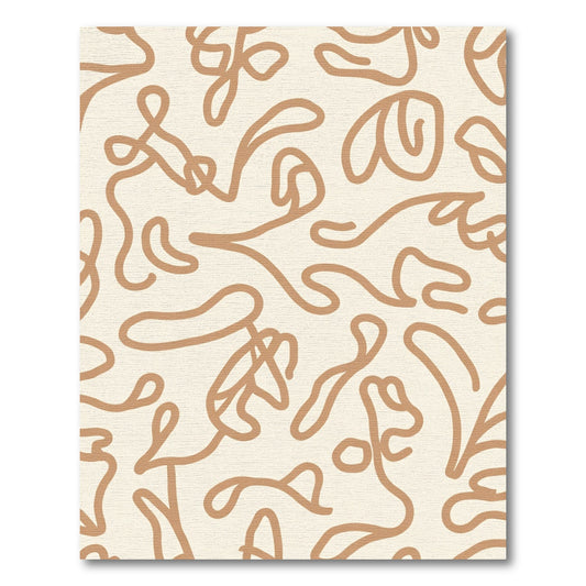 Cream Tan Abstract Swirl Line Rug