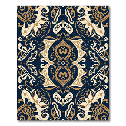 Navy Gold Floral Scroll Court Rug