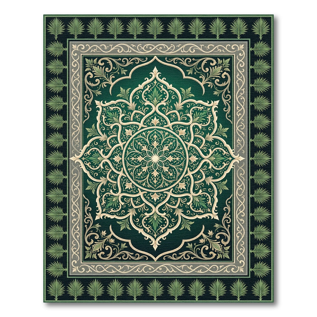 Emerald Green Floral Medallion Rectangular Rug