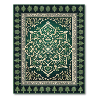 Emerald Green Floral Medallion Rectangular Rug